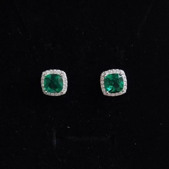 1.8 Carat Emerald Sterling Silver Stud Earrings - Picture 5 of 9